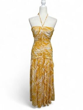 White House Black Market Yellow & White Halter Maxi Dress